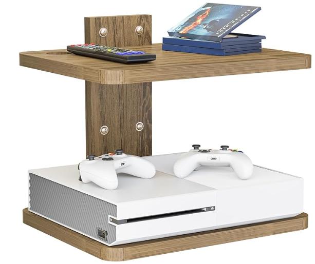 2 Tiers Wooden Floating Wall Mount Shelf